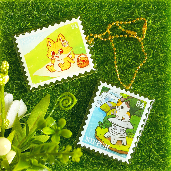 Cat Postage Stamp Keychains *LAST CHANCE*