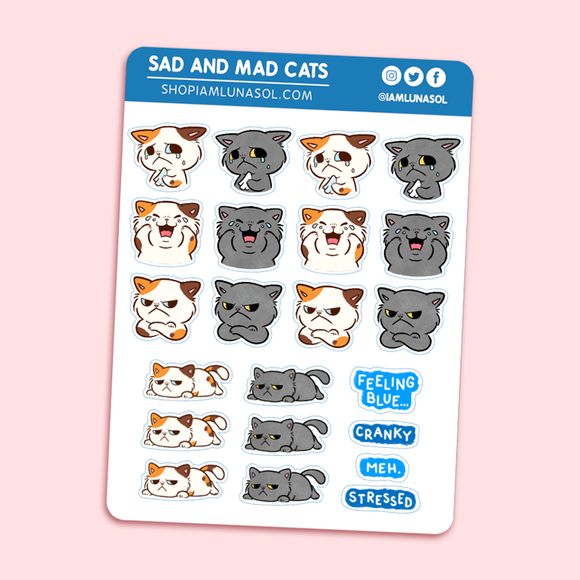 Sad & Mad Cats Sticker Sheet